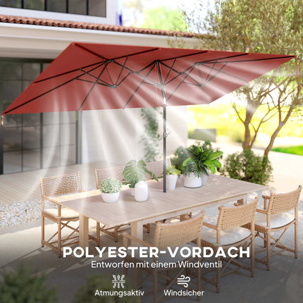Rechteckiger doppelter Terrassenschirm, verstellbar, Weinrot