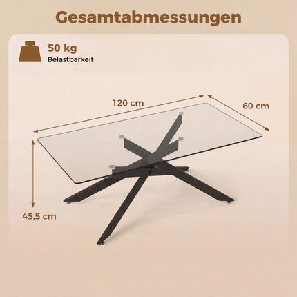 Rechteckiger Glas-Couchtisch, Schwarz, 120x60 cm