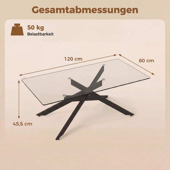 Rechteckiger Glas-Couchtisch, Schwarz, 120x60 cm