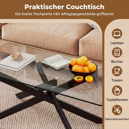 Rechteckiger Glas-Couchtisch, Schwarz, 120x60 cm