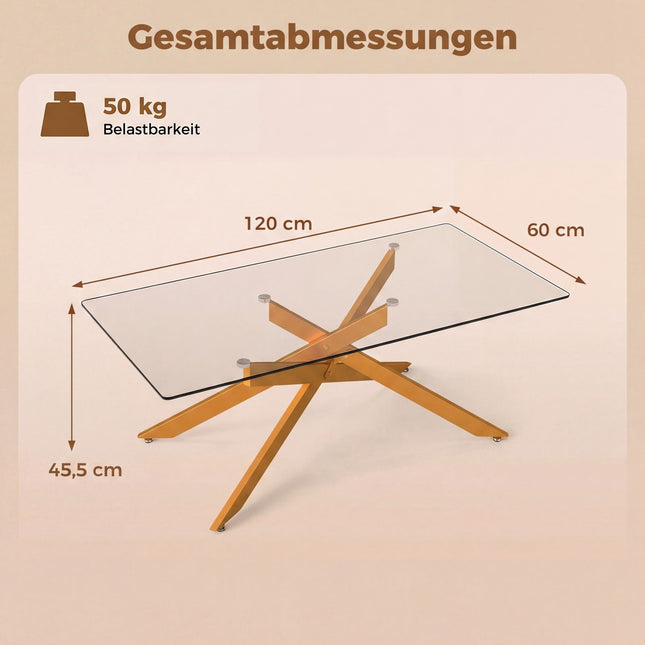 Rechteckiger Couchtisch aus Glas, Gold, 120 x 60 cm