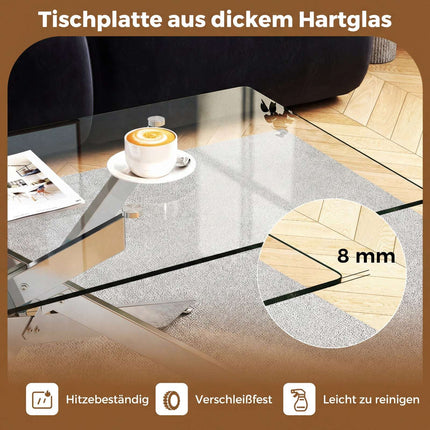 Rechteckiger Couchtisch aus Glas, gehärtetes Glas, 120x60 cm