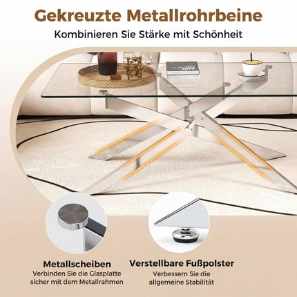 Rechteckiger Couchtisch aus Glas, gehärtetes Glas, 120x60 cm