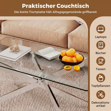Rechteckiger Couchtisch aus Glas, gehärtetes Glas, 120x60 cm