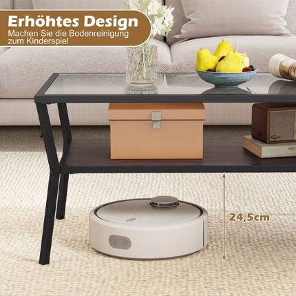 Rectangular Glass Coffee Table with Metal Frame, 2-Tier Storage