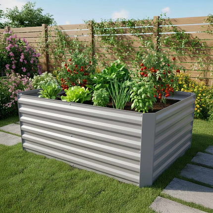 Rectangular Metal Planter, Raised Garden Bed, Galvanized