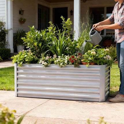 Rectangular Metal Planter, Raised Garden Bed, Galvanized