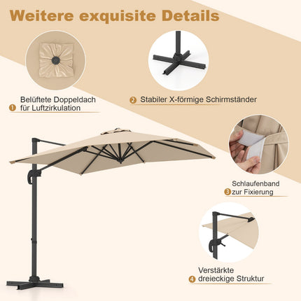 Rechteckiger Terrassenschirm 250x250 cm mit Kurbel, Beige