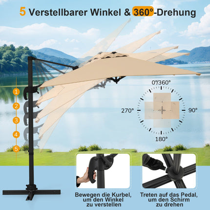 Rechteckiger Terrassenschirm 250x250 cm mit Kurbel, Beige