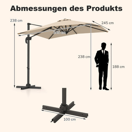 Rechteckiger Terrassenschirm 250x250 cm mit Kurbel, Beige