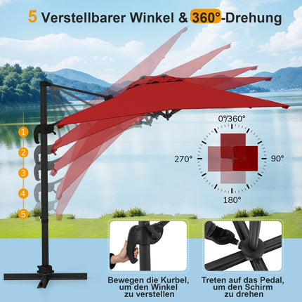 Rechteckiger Terrassenschirm 250x250 cm mit Kurbel, Rot