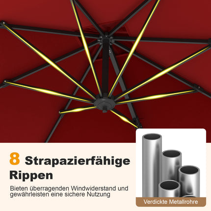 Rechteckiger Terrassenschirm 250x250 cm mit Kurbel, Rot