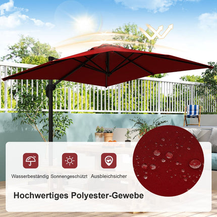 Rechteckiger Terrassenschirm 250x250 cm mit Kurbel, Rot