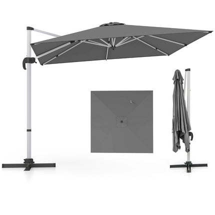 Rectangular Patio Umbrella, 300x300 cm, Grey, Crank Handle