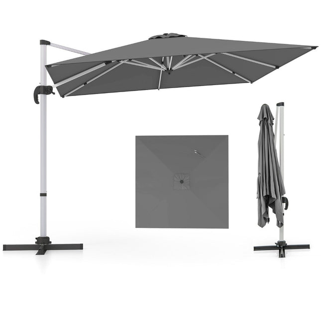 Rechteckiger Terrassenschirm, 300x300 cm, Grau, Kurbel