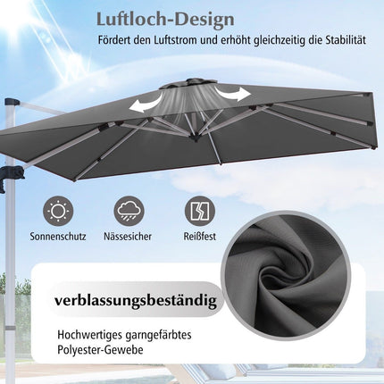 Rectangular Patio Umbrella, 300x300 cm, Grey, Crank Handle