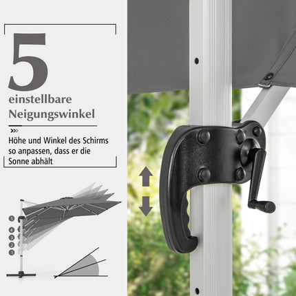 Rectangular Patio Umbrella, 300x300 cm, Grey, Crank Handle