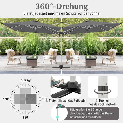 Rectangular Patio Umbrella, 300x300 cm, Grey, Crank Handle