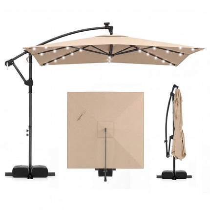 Rectangular Patio Umbrella with Stand, LED Lights, 360 Rotation