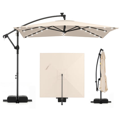 Rectangular Patio Umbrella with Stand, LED Lights, 360 Rotation
