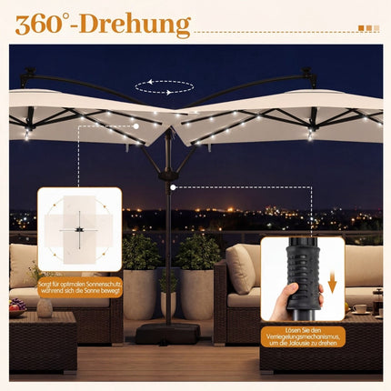 Rectangular Patio Umbrella with Stand, LED Lights, 360 Rotation