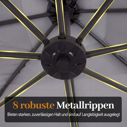 Rechteckiger Terrassenschirm mit Ständer, LED-Beleuchtung, 360°-Drehung