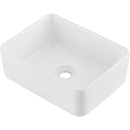 Rectangular Vessel Sink, White Ceramic, 16x12 Inch