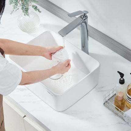Rectangular Vessel Sink, White Ceramic, 16x12 Inch