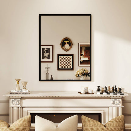 Rectangular Wall Mirror, 70x90 cm, Black MDF Frame