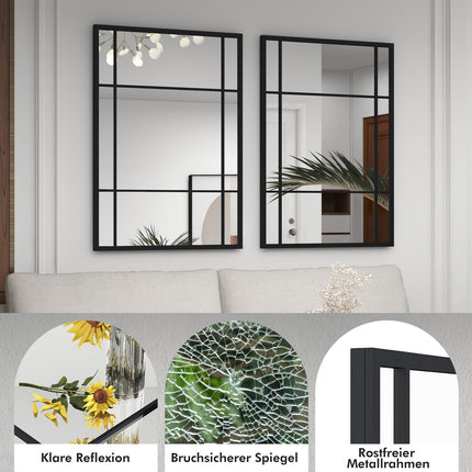 Rectangular Wall Mirror, Metal Frame, 100 x 70 cm