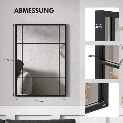 Rectangular Wall Mirror, Metal Frame, 100 x 70 cm