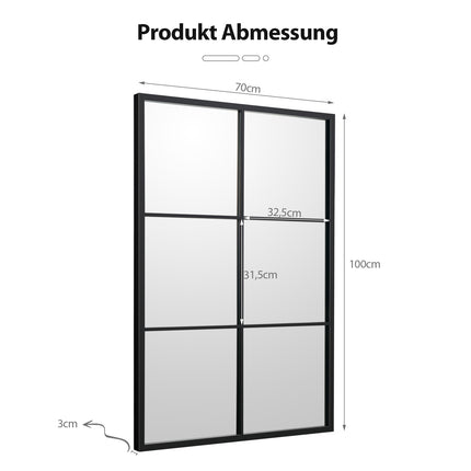 Rectangular Wall Mirror, Metal Frame, 70 x 100 cm