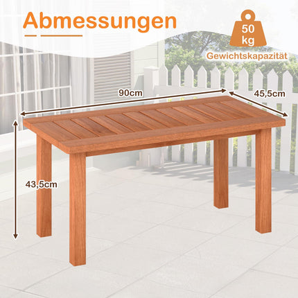 Rechteckiger Couchtisch aus Holz mit Lattenrostplatte, 90x45x43,5cm