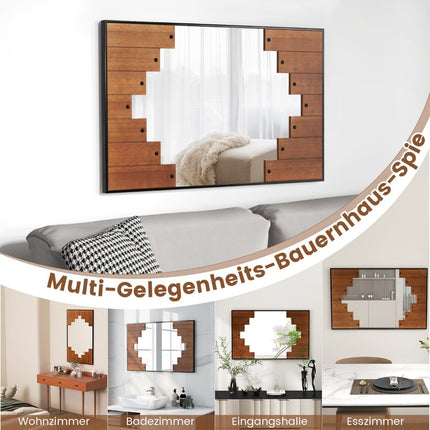 Obdélníkové zrcadlo s dřevěným rámem 60 x 95 cm, rustikální nástěnné zrcadlo s oboustrannými háčky