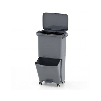 Recycling Waste Bin 36L with 2 Removable 10L Compartments, Grey, Foot Pedal