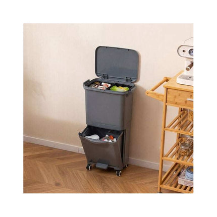 Recycling Waste Bin 36L with 2 Removable 10L Compartments, Grey, Foot Pedal