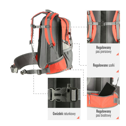 Red Hiking Backpack, 30L Capacity, Lightweight