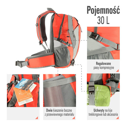 Red Hiking Backpack, 30L Capacity, Lightweight
