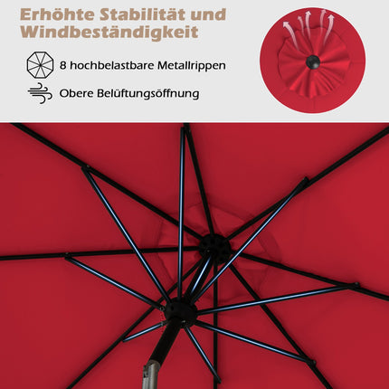 Red Patio Umbrella with Crank, 300 cm, Adjustable Tilt