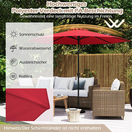Red Patio Umbrella with Crank, 300 cm, Adjustable Tilt