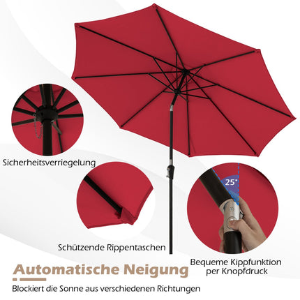 Red Patio Umbrella with Crank, 300 cm, Adjustable Tilt