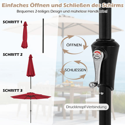 Red Patio Umbrella with Crank, 300 cm, Adjustable Tilt