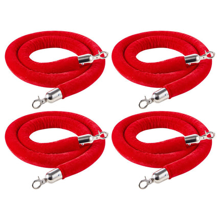 Red Velvet Stanchion Ropes, 4 Pack, 1.5 m, Silver Hooks