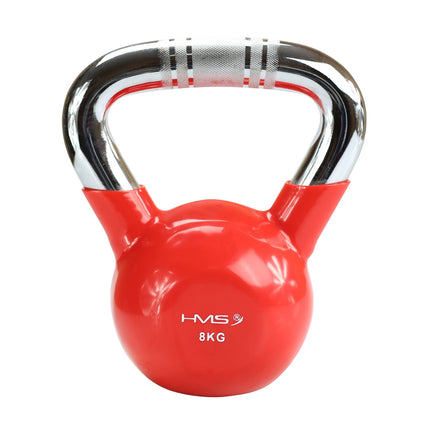 Rot vinylbeschichtete Gusseisen-Kettlebell, Chromgriff