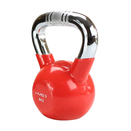 Rot vinylbeschichtete Gusseisen-Kettlebell, Chromgriff