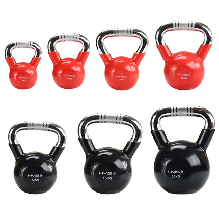 Rot vinylbeschichtete Gusseisen-Kettlebell, Chromgriff
