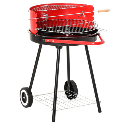 Rot-metallener Holzkohlegrill auf Rädern, 51x70x75,5cm