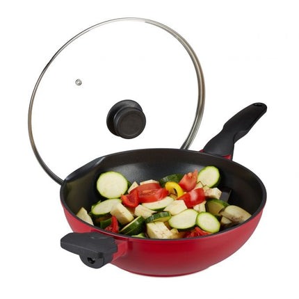 Red wok with lid