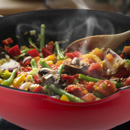 Red wok with lid