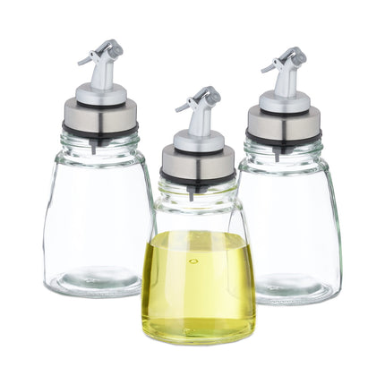 Refillable Glass Oil Bottles Set with Metal Pourers